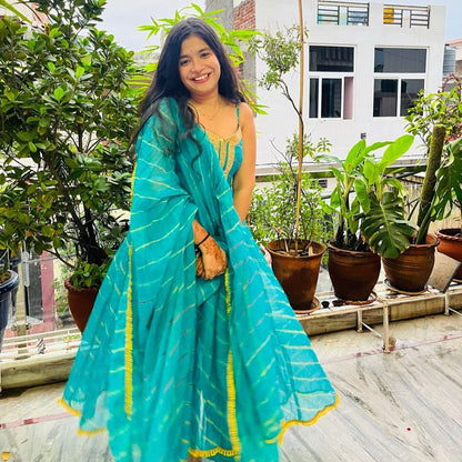 Sakhi Fashions Rama Green Leheriya Suit Set
