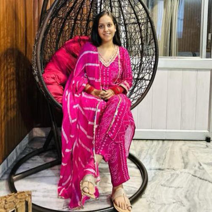 Hot Pink Bandhej Print Suit Set