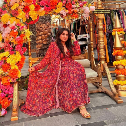 Maroon Floral Print Georgette Salwar Suit