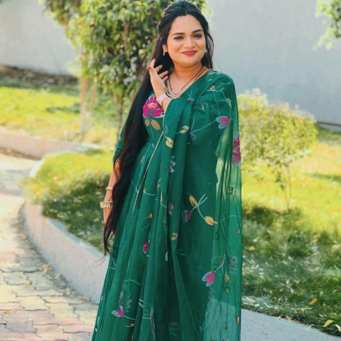 Sakhi Fashions Bright Green Handpainted Suit Set