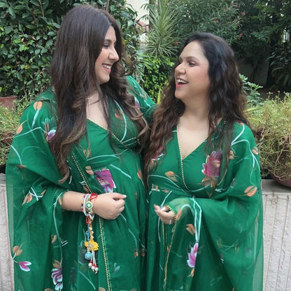Sakhi Fashions Bright Green Handpainted Suit Set
