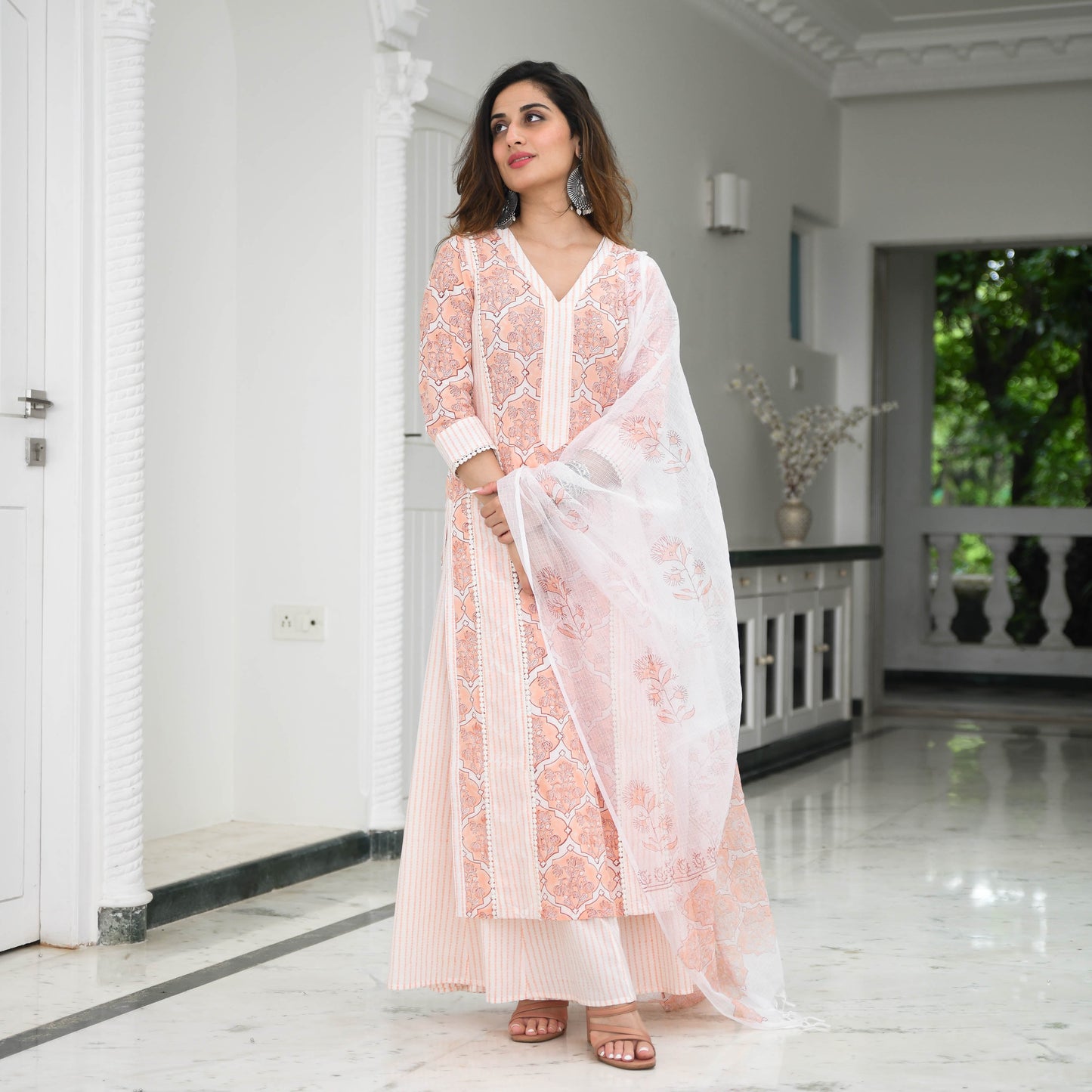 Sakhi Fashions Burnt Peach Printed Cotton Suit