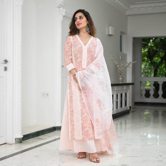 Sakhi Fashions Burnt Peach Printed Cotton Suit