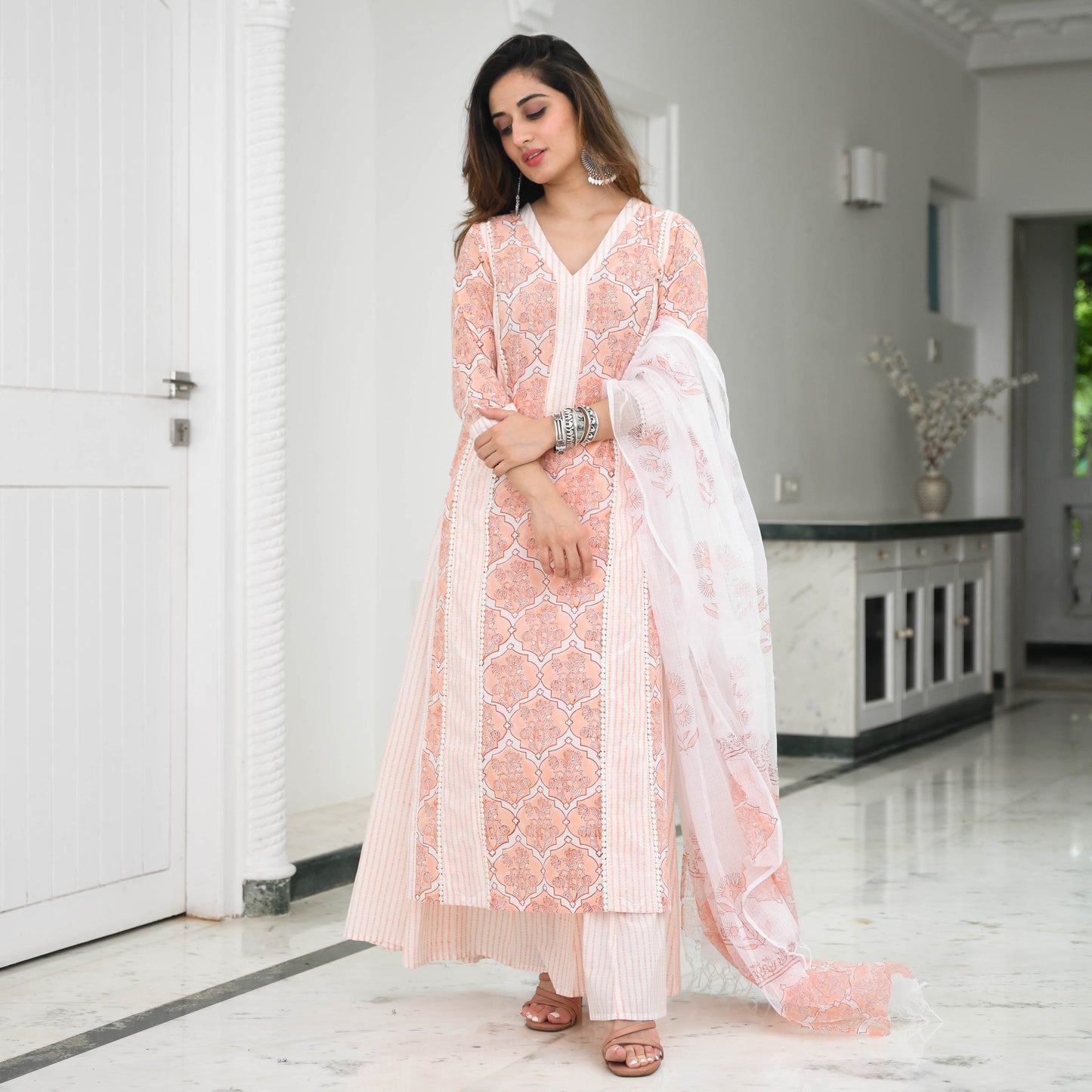 Sakhi Fashions Burnt Peach Printed Cotton Suit