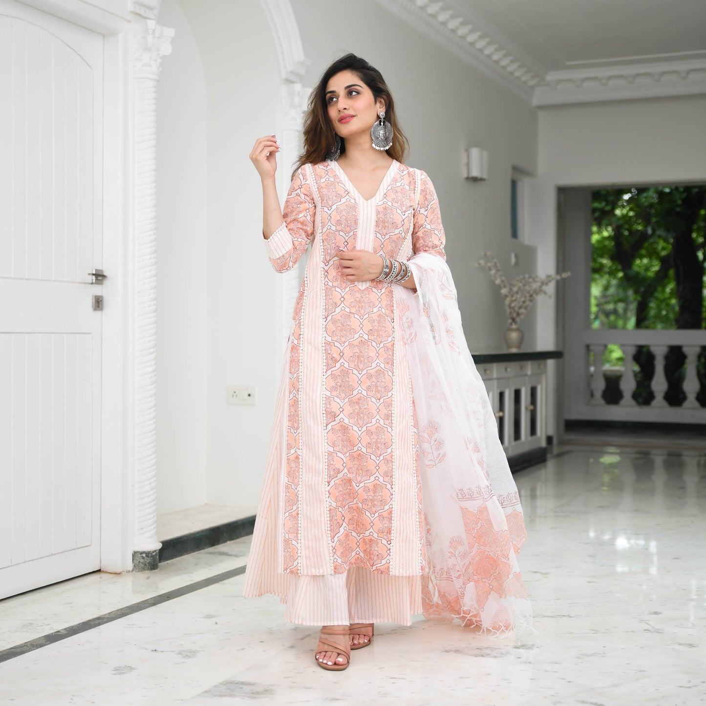 Sakhi Fashions Burnt Peach Printed Cotton Suit
