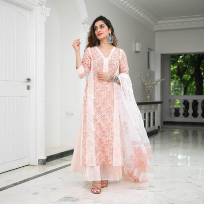 Sakhi Fashions Burnt Peach Printed Cotton Suit