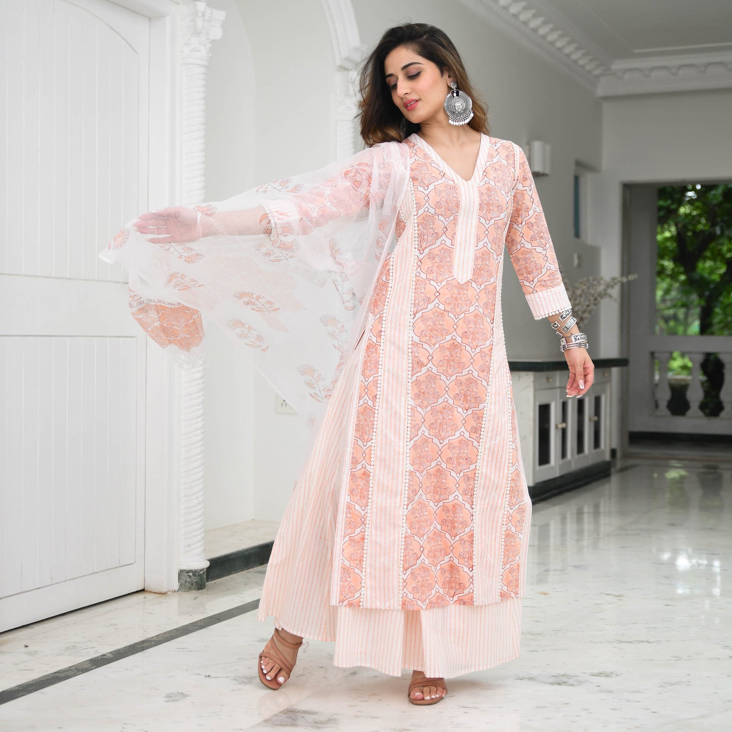 Sakhi Fashions Burnt Peach Printed Cotton Suit