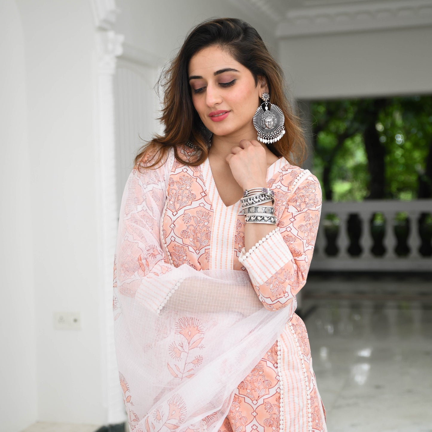 Sakhi Fashions Burnt Peach Printed Cotton Suit