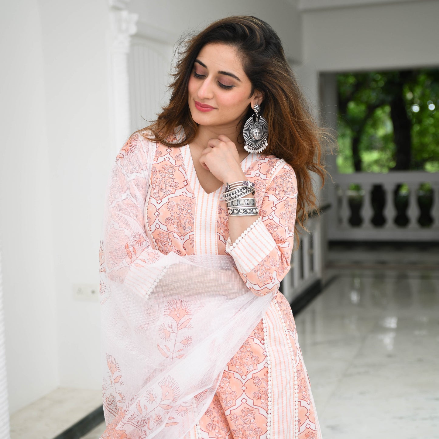 Sakhi Fashions Burnt Peach Printed Cotton Suit