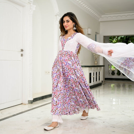 Sakhi Fashions Orchid Floral Printed Cotton Suit