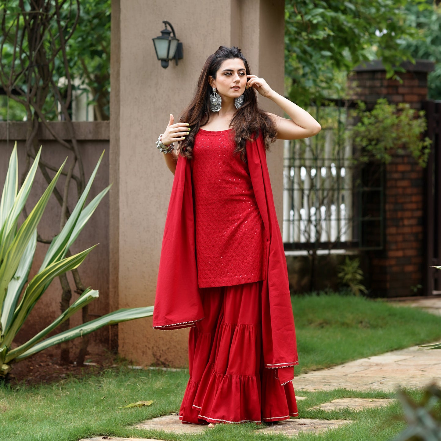 Sakhi Fashions Maroon Embroidery Sharara Suit