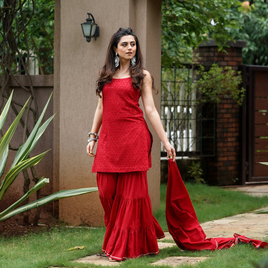 Sakhi Fashions Maroon Embroidery Sharara Suit