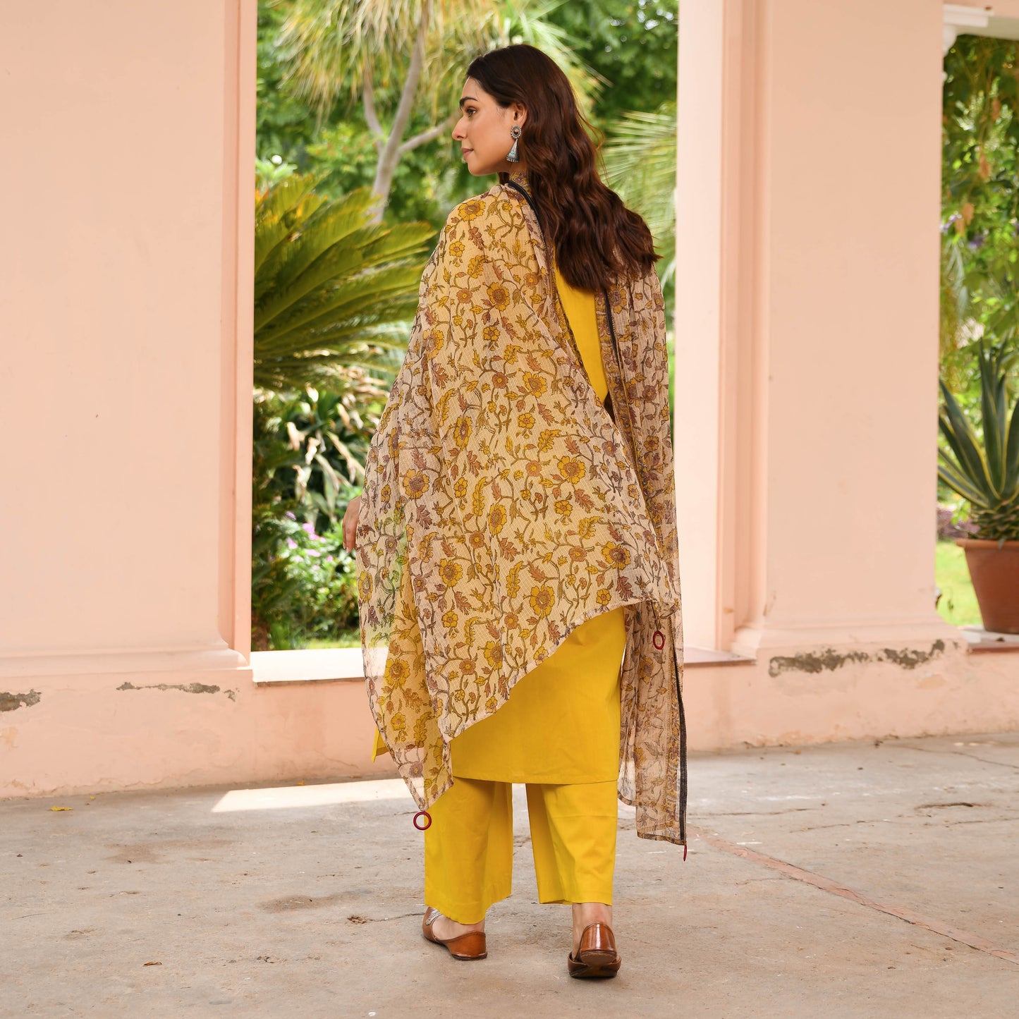 Yellow Suit With Printed Dupatta