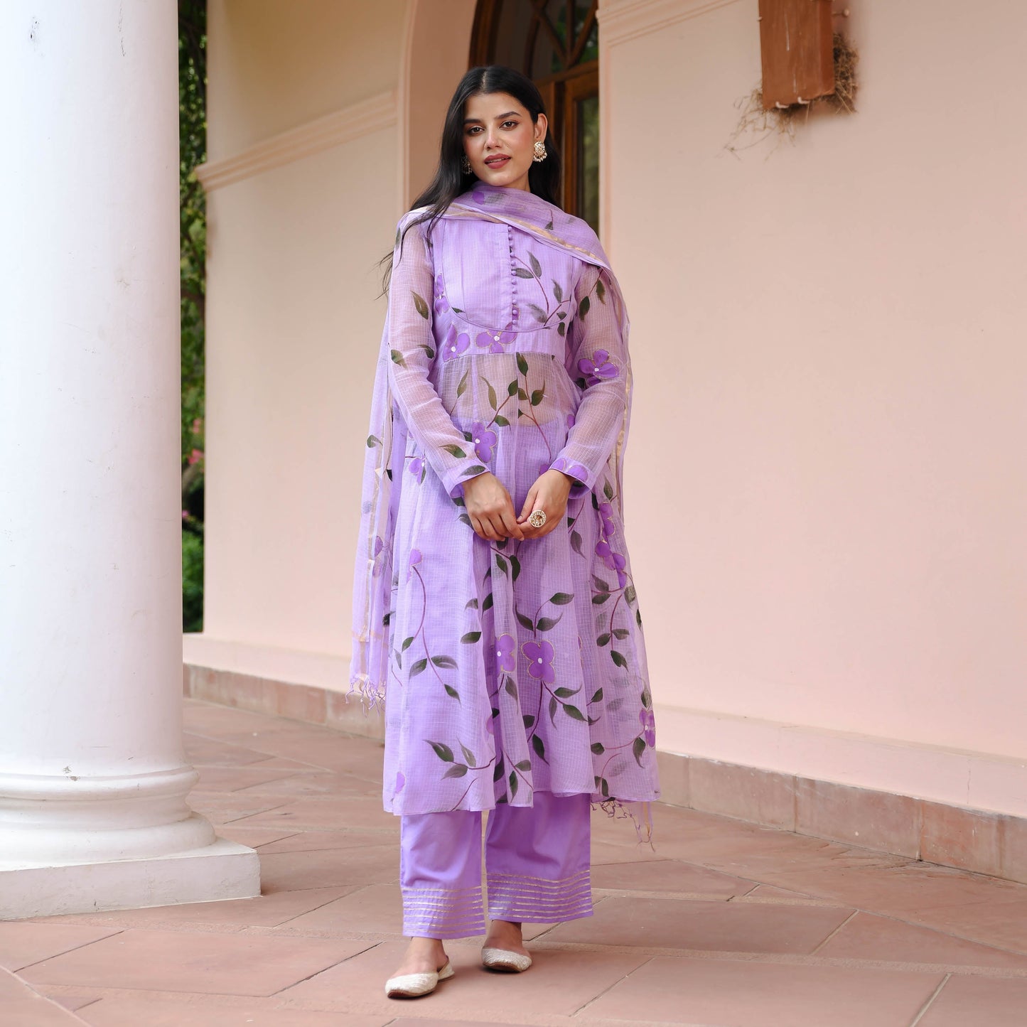 Lilac Handpainted Doriya Suit Set