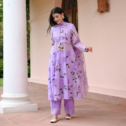Lilac Handpainted Doriya Suit Set
