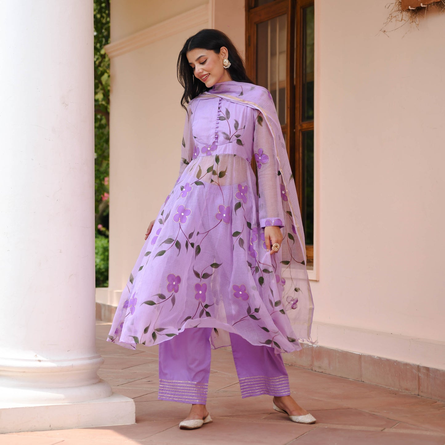 Lilac Handpainted Doriya Suit Set