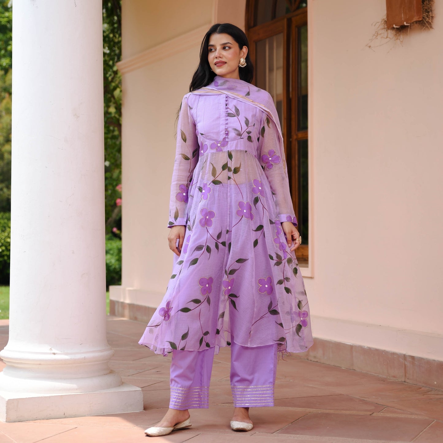 Lilac Handpainted Doriya Suit Set