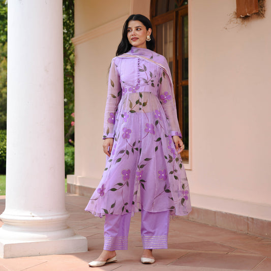 Lilac Handpainted Doriya Suit Set