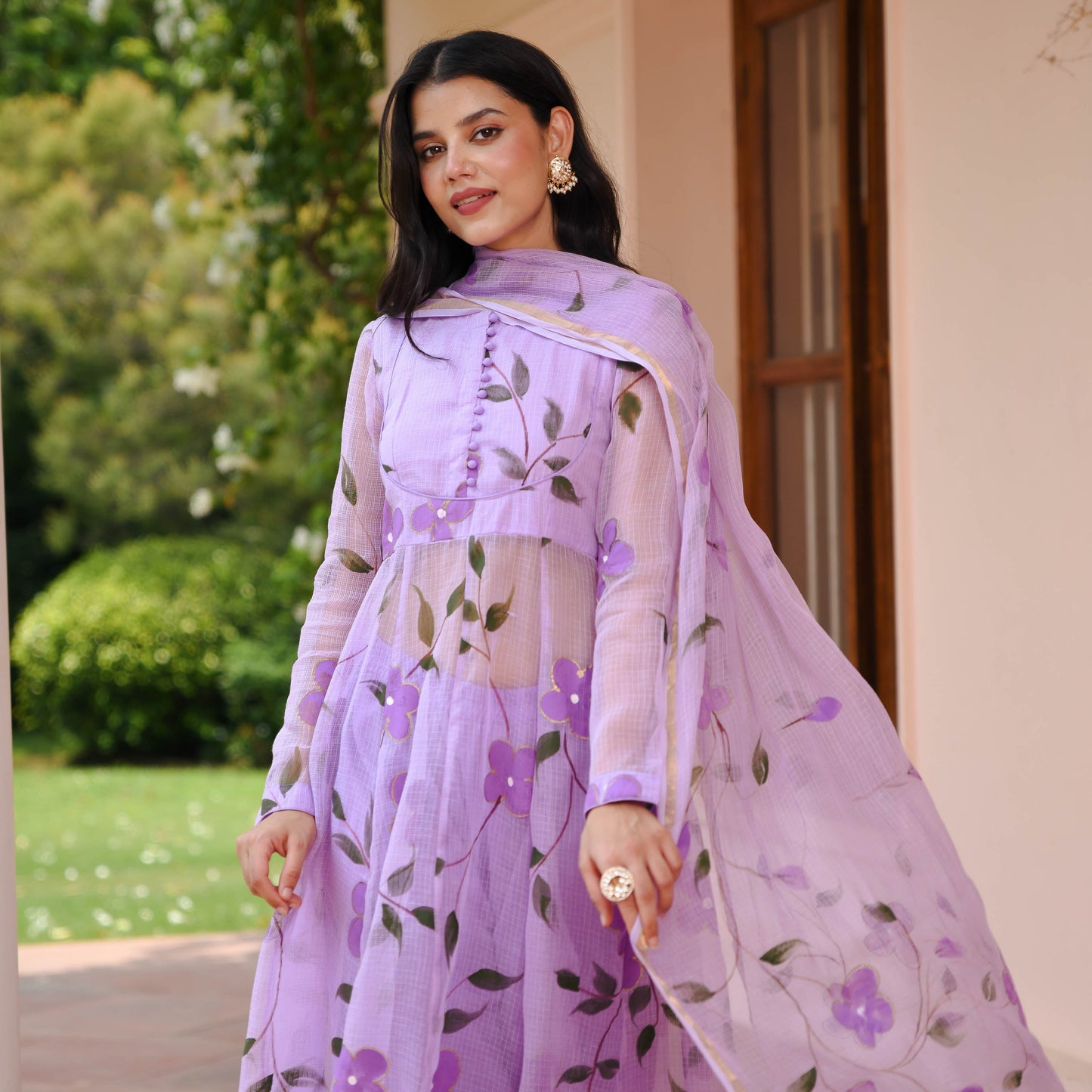 Lilac Handpainted Doriya Suit Set