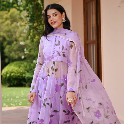 Lilac Handpainted Doriya Suit Set