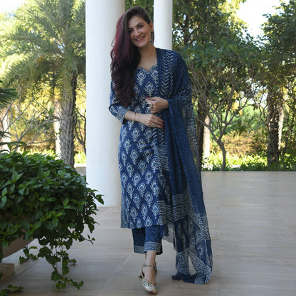 Indigo Wing Cotton Suit Set