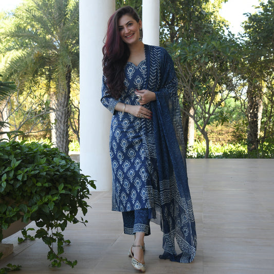 Indigo Wing Cotton Suit Set