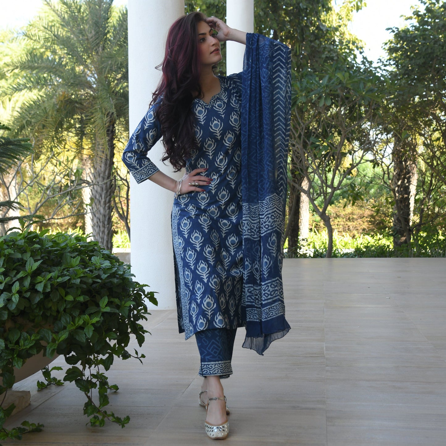 Indigo Wing Cotton Suit Set