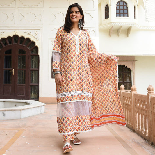 Sakhi Fashions Orange White Suit Set (set of 3)