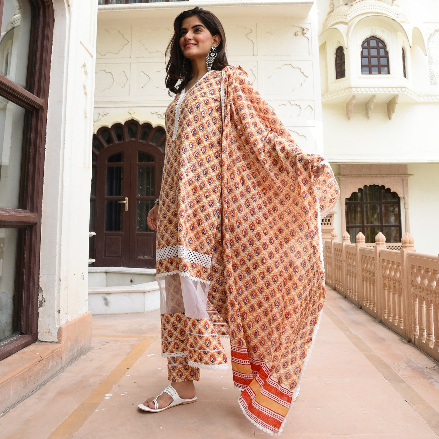 Sakhi Fashions Orange White Suit Set (set of 3)