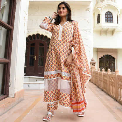 Sakhi Fashions Orange White Suit Set (set of 3)