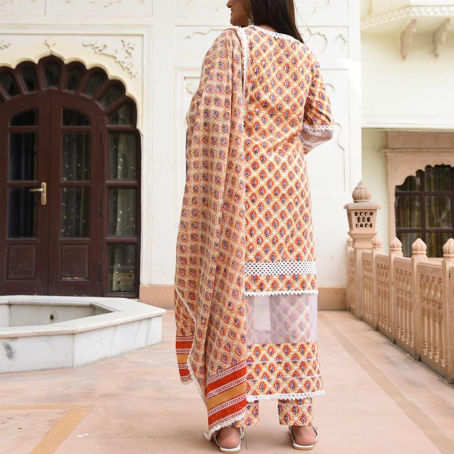 Sakhi Fashions Orange White Suit Set (set of 3)