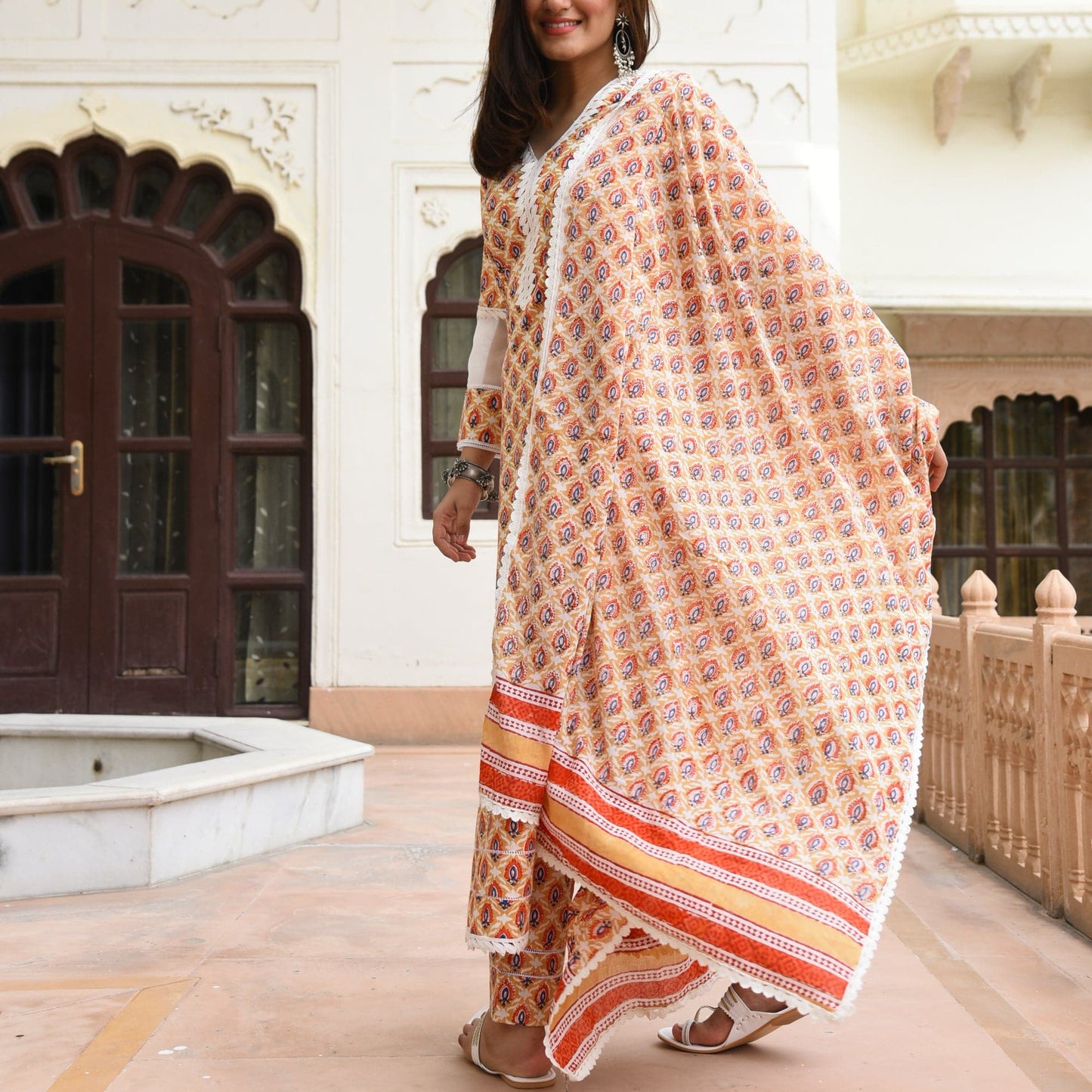 Sakhi Fashions Orange White Suit Set (set of 3)
