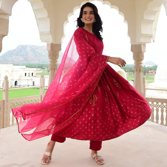 Sakhi Fashions Red Modal Satin Suit Set