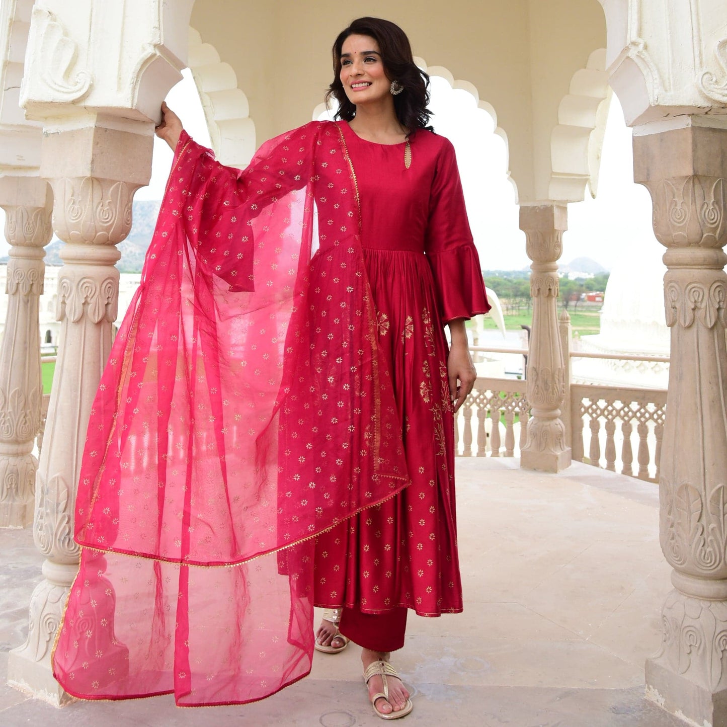 Sakhi Fashions Red Modal Satin Suit Set
