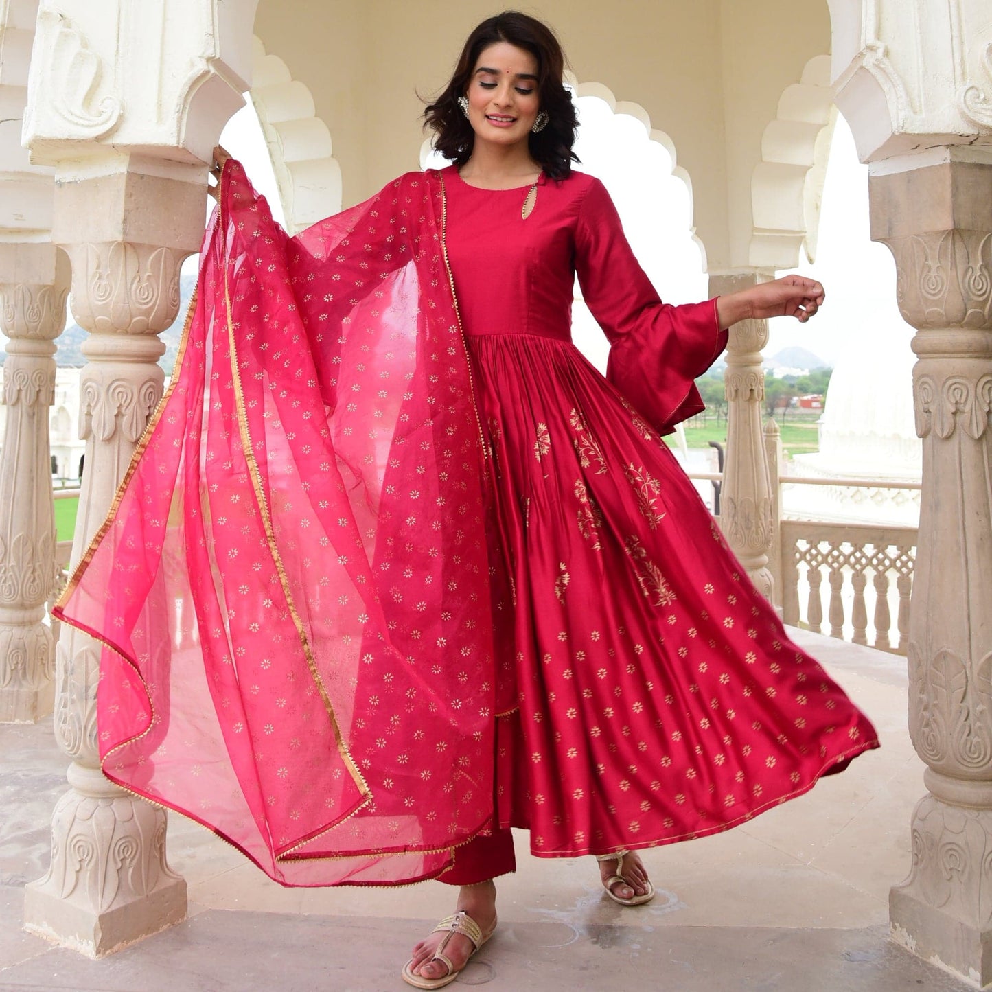 Sakhi Fashions Red Modal Satin Suit Set