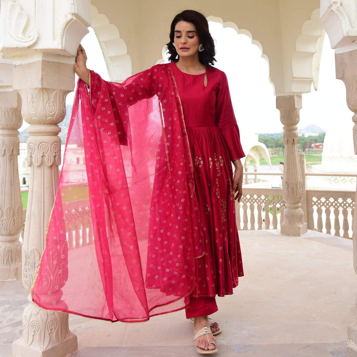 Sakhi Fashions Red Modal Satin Suit Set