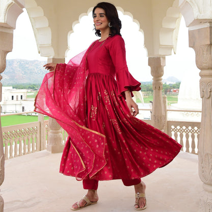 Sakhi Fashions Red Modal Satin Suit Set
