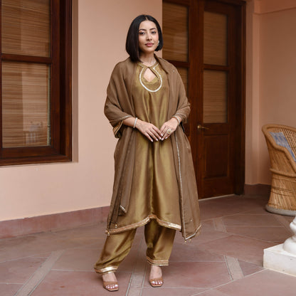 Brown Tissue Silk Suit Set