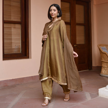 Brown Tissue Silk Suit Set