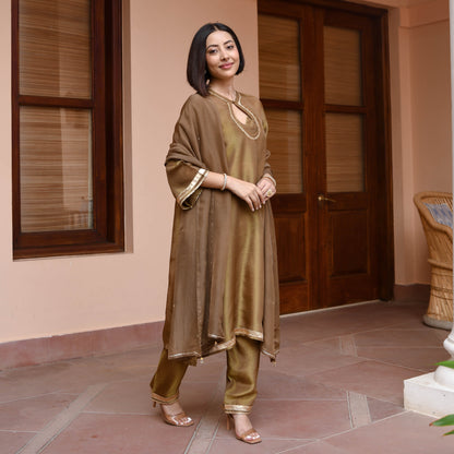 Brown Tissue Silk Suit Set