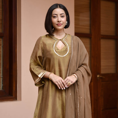 Brown Tissue Silk Suit Set