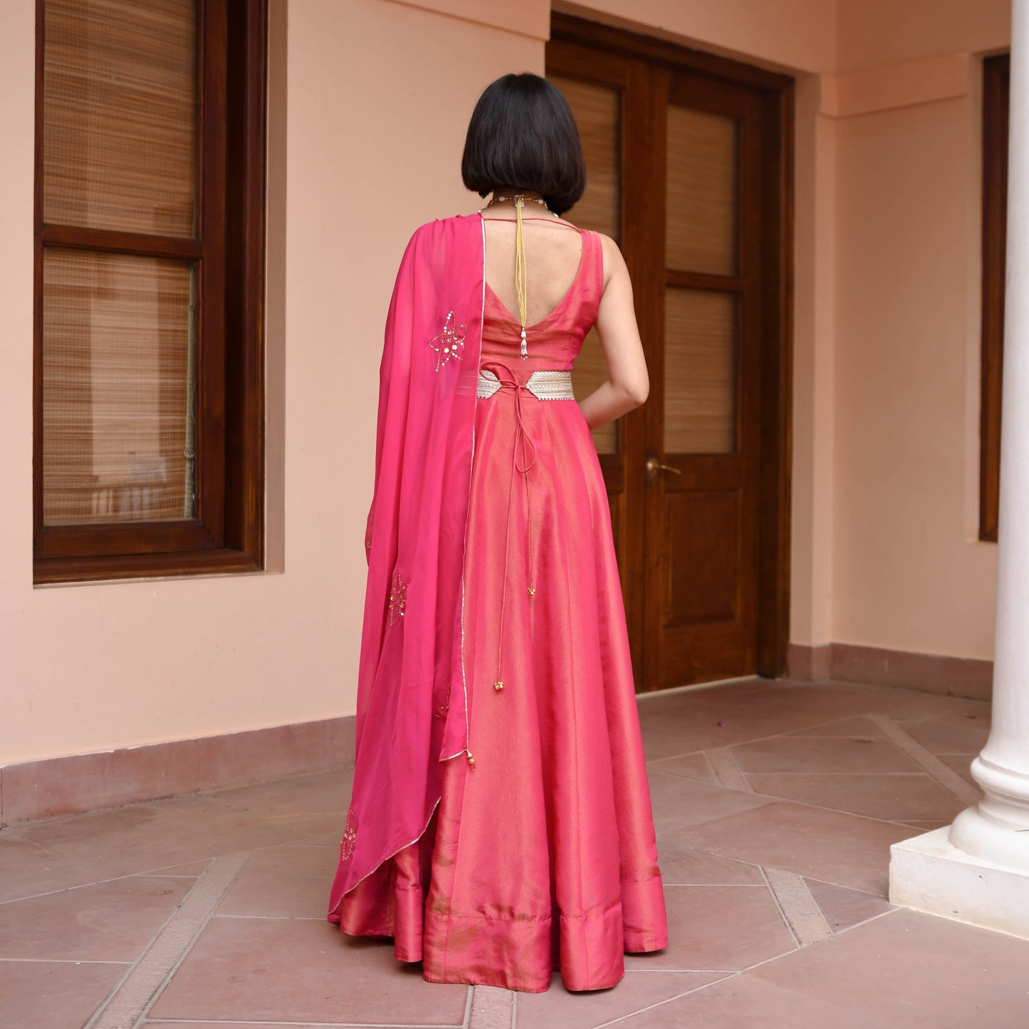 Pink Tissue Silk Dress With Dupatta