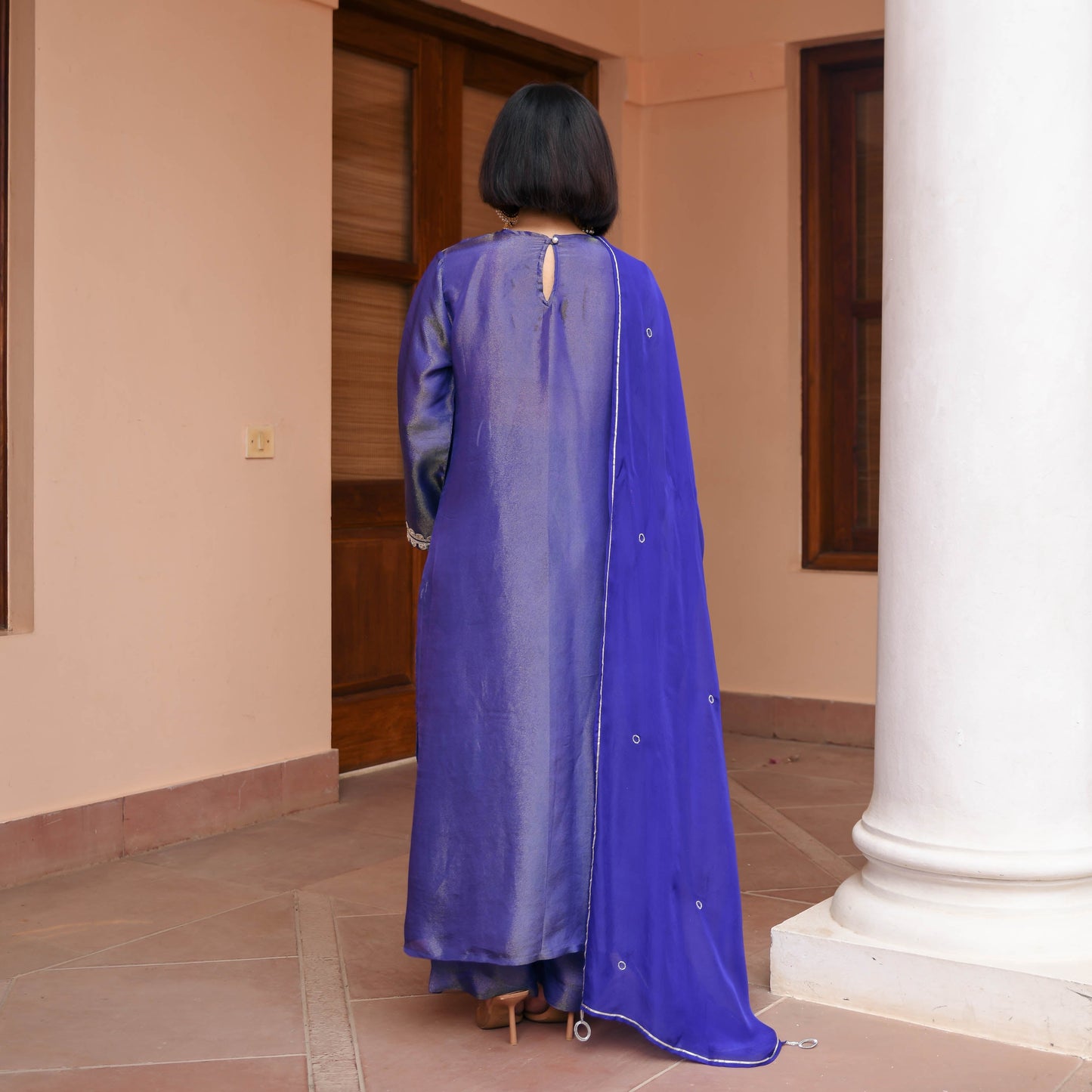 Blue Tissue Silk Suit Set