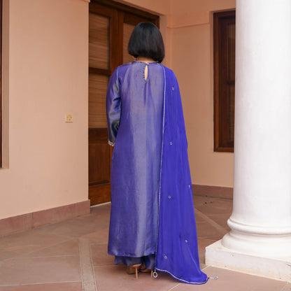 Blue Tissue Silk Suit Set
