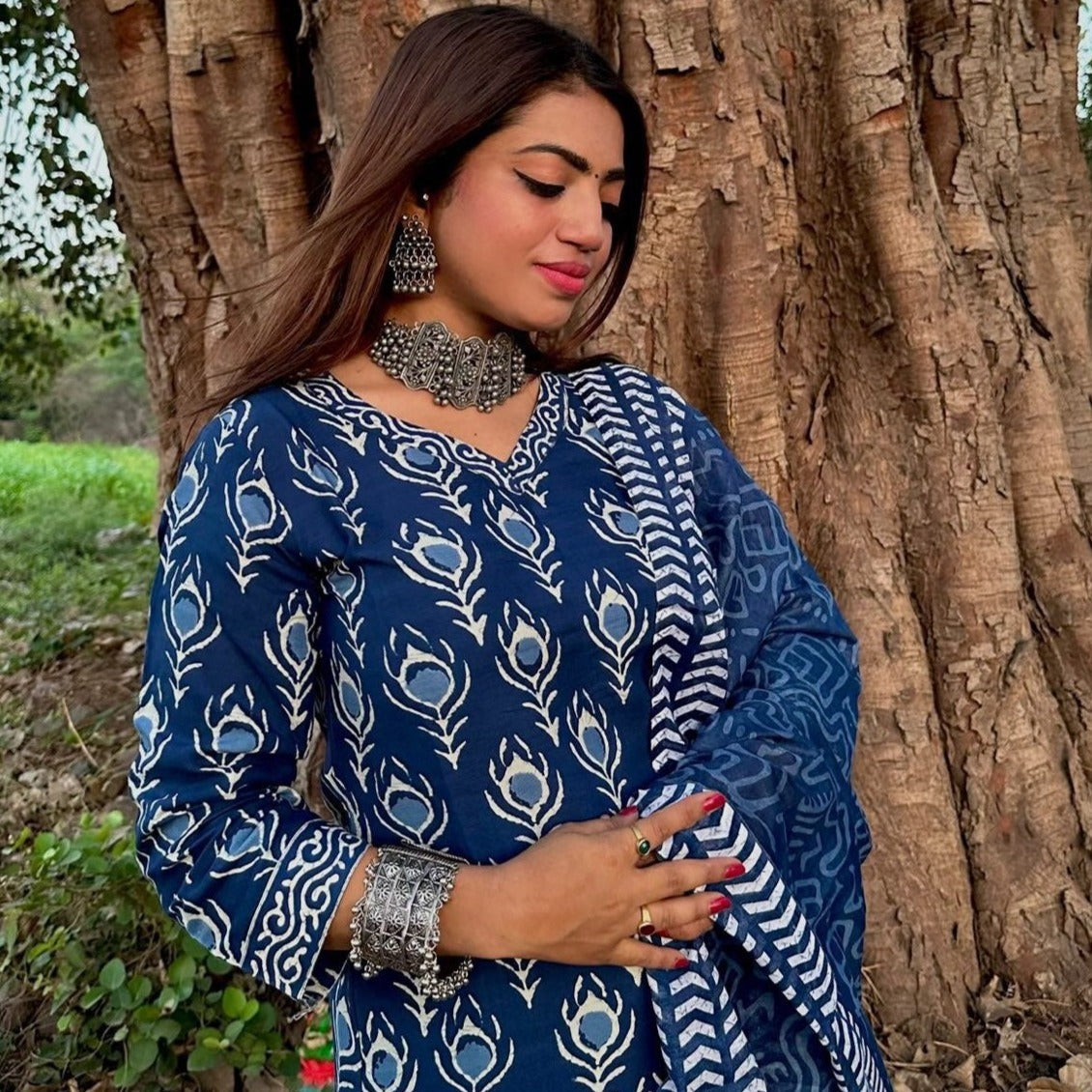 Indigo Wing Cotton Suit Set