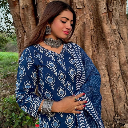 Indigo Wing Cotton Suit Set