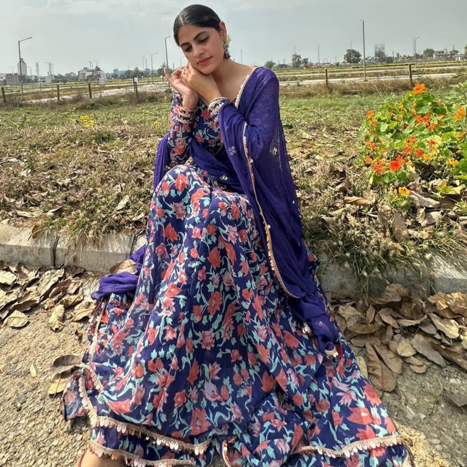 Deep Blue Floral Print Salwar Suit
