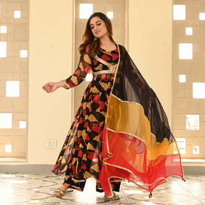 Sakhi Fashions Black Leaf Chiffon Suit Set