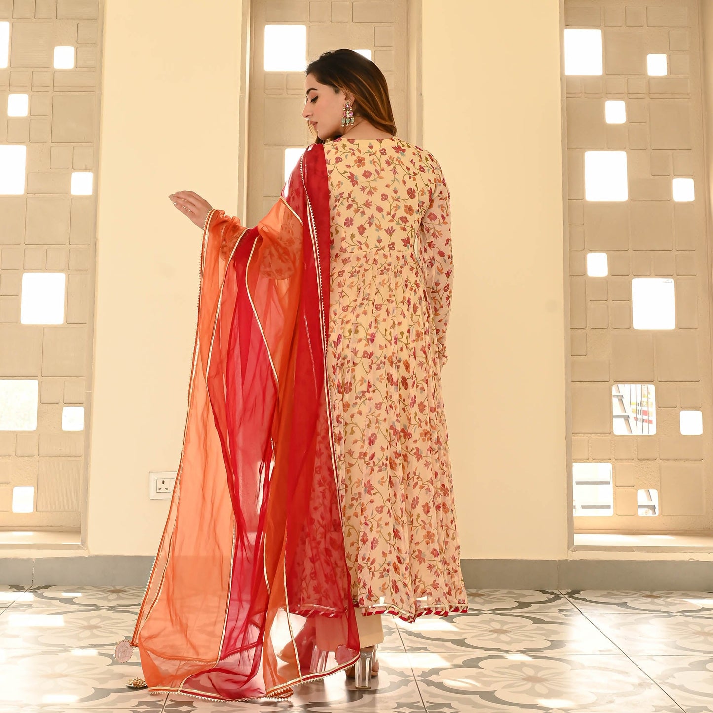 Sakhi Fashions Cream Red Floral Suit Set