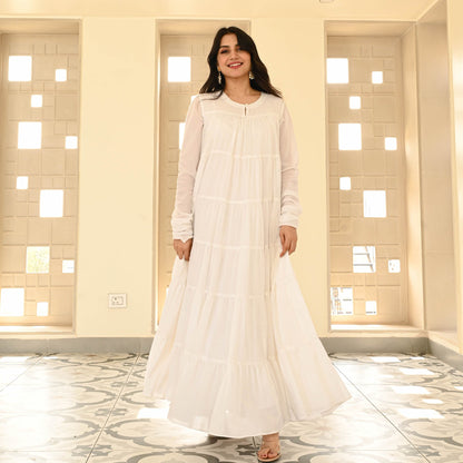Sakhi Fashions White Mulmul Dress With Dupatta